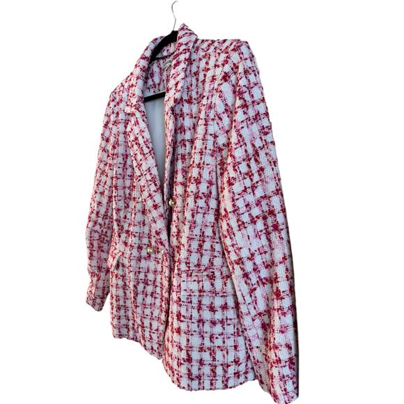 Nanette Lepore Women’s Two Pearl Button Boucle Tweed Blazer Size 14 Pink White - Picture 3 of 7